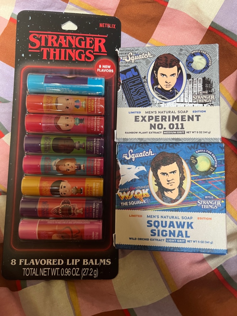 Stranger Things 8-Flavored Lip Balm Set + 2 Dr Squatch soaps NEW